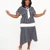 Unique Vintage Plus Size 1920s Navy & White Striped Flapper Dress