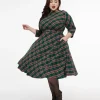 Unique Vintage Plus Size 1950s Green & Tan Plaid Devon Swing Dress