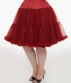 Unique Vintage Plus Size 1950s Burgundy Retro Style Ruffled Petticoat Crinoline