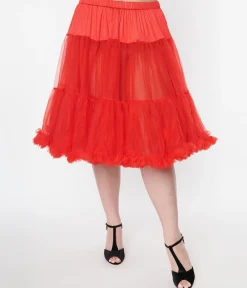 Unique Vintage Plus Size Red Retro Style Ruffled Petticoat
