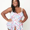 Unique Vintage Plus Size Pastel Madras Plaid Skirted Swimsuit