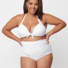 Unique Vintage Plus Size Solid White Monroe Halter Swim Top