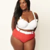 Unique Vintage Plus Size White Bowed Over Swim Top
