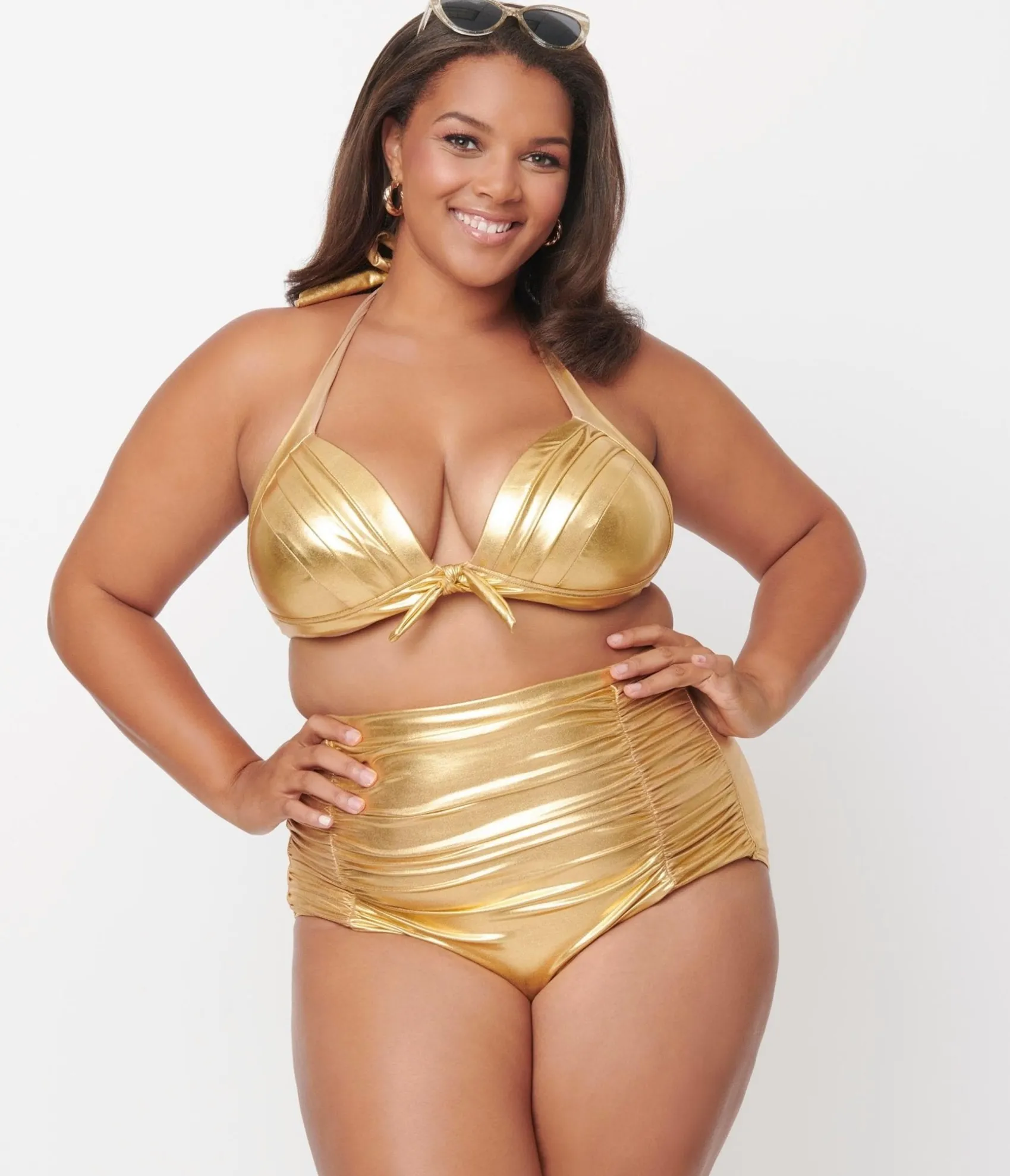 Unique Vintage Plus Size Gold Monroe High Waist Swim Bottom