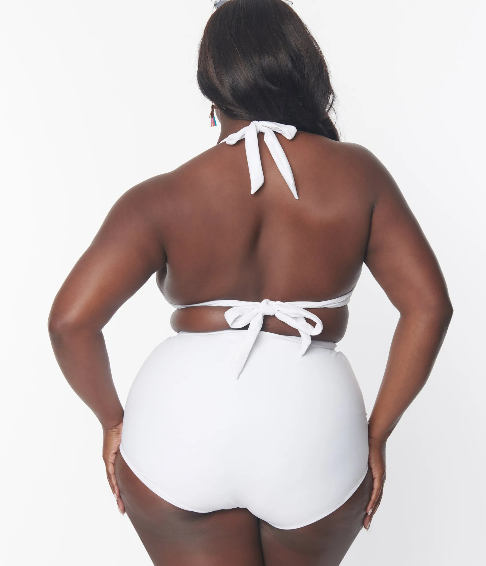 Unique Vintage Plus Size White Halter Swim Top