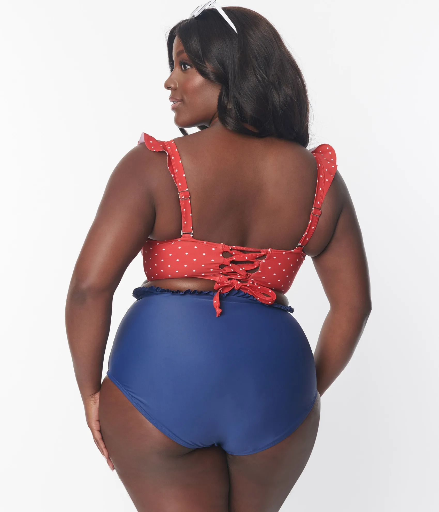 Unique Vintage Plus Size Red & White Pin Dot Southampton Swim Top