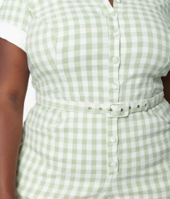 Unique Vintage Plus Size Sage & White Gingham Patsy Romper
