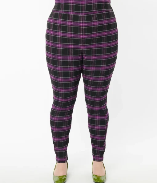 Unique Vintage Plus Size 1970s Purple & Black Plaid Rizzo Cigarette Pants