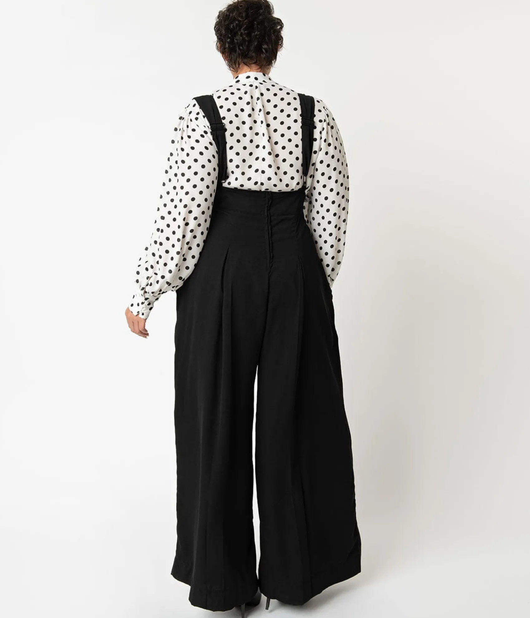 Unique Vintage Plus Size Black Wide Leg Rochelle Suspender Pants