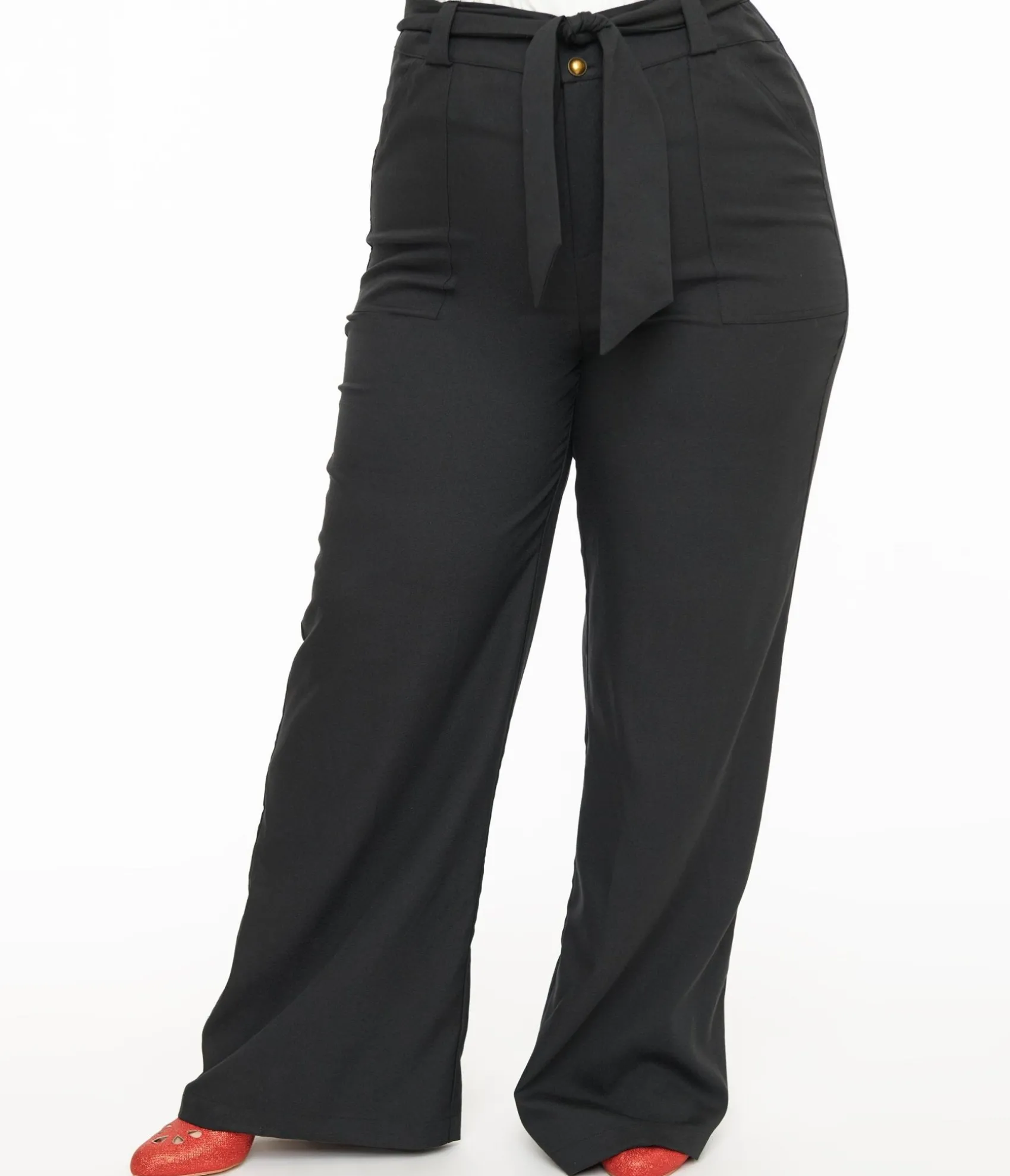 Unique Vintage Plus Size 1950s Black Wide Leg Trousers