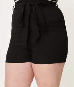 Unique Vintage Plus Size Black High Waist Tied & True Shorts