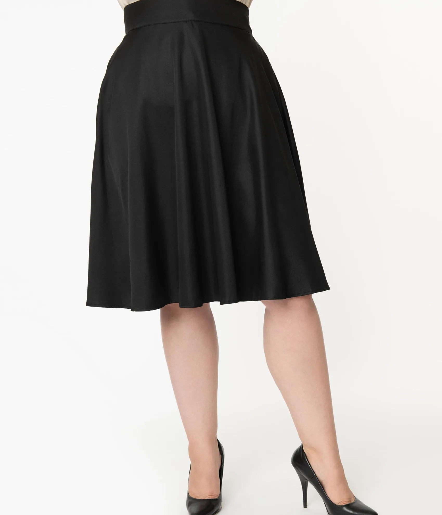 Unique Vintage Plus Size Retro Style Black High Waist Vivien Swing Skirt