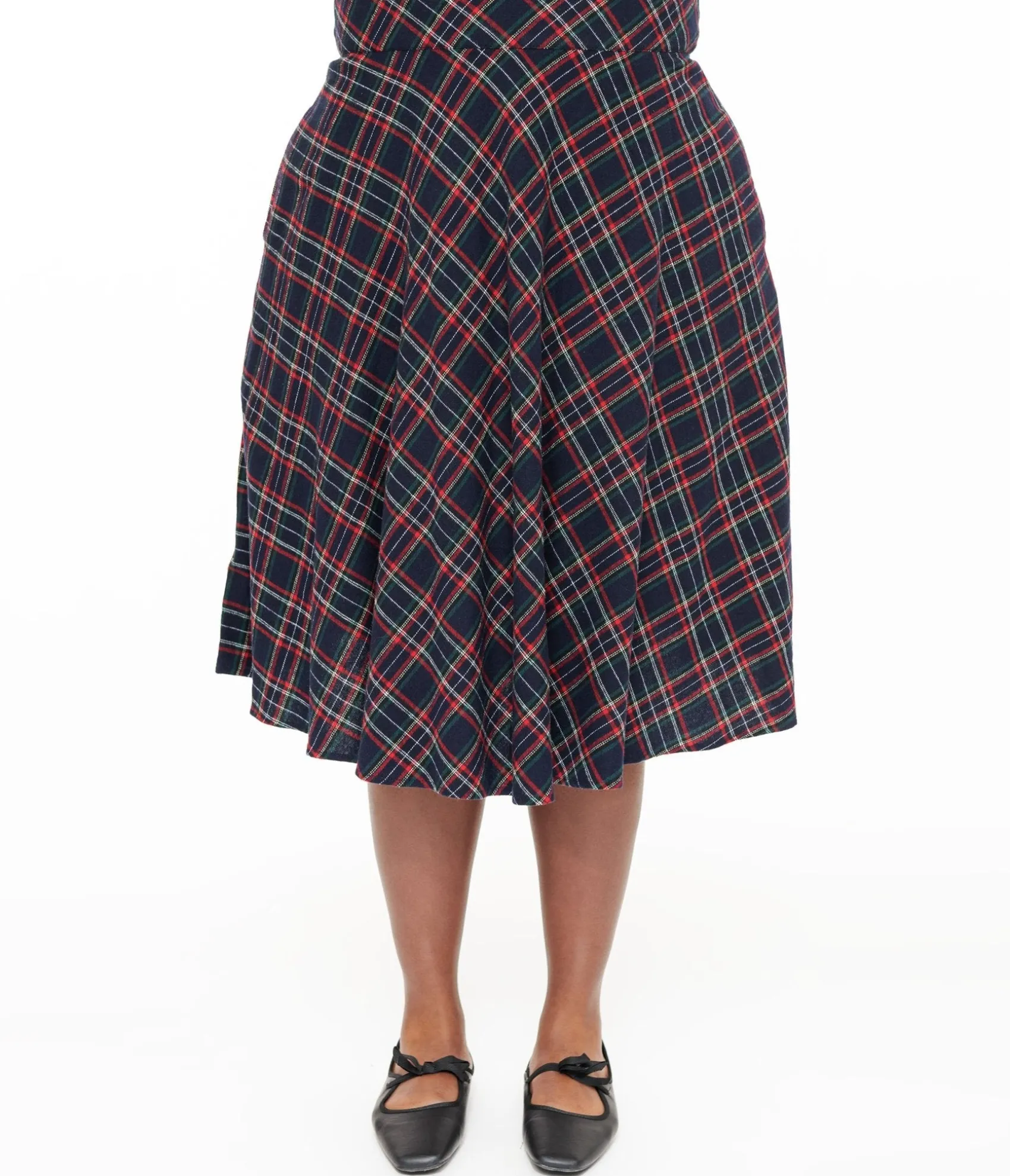 Unique Vintage Plus Size 1950s Navy & Green Plaid High Waist Vivien Swing Skirt