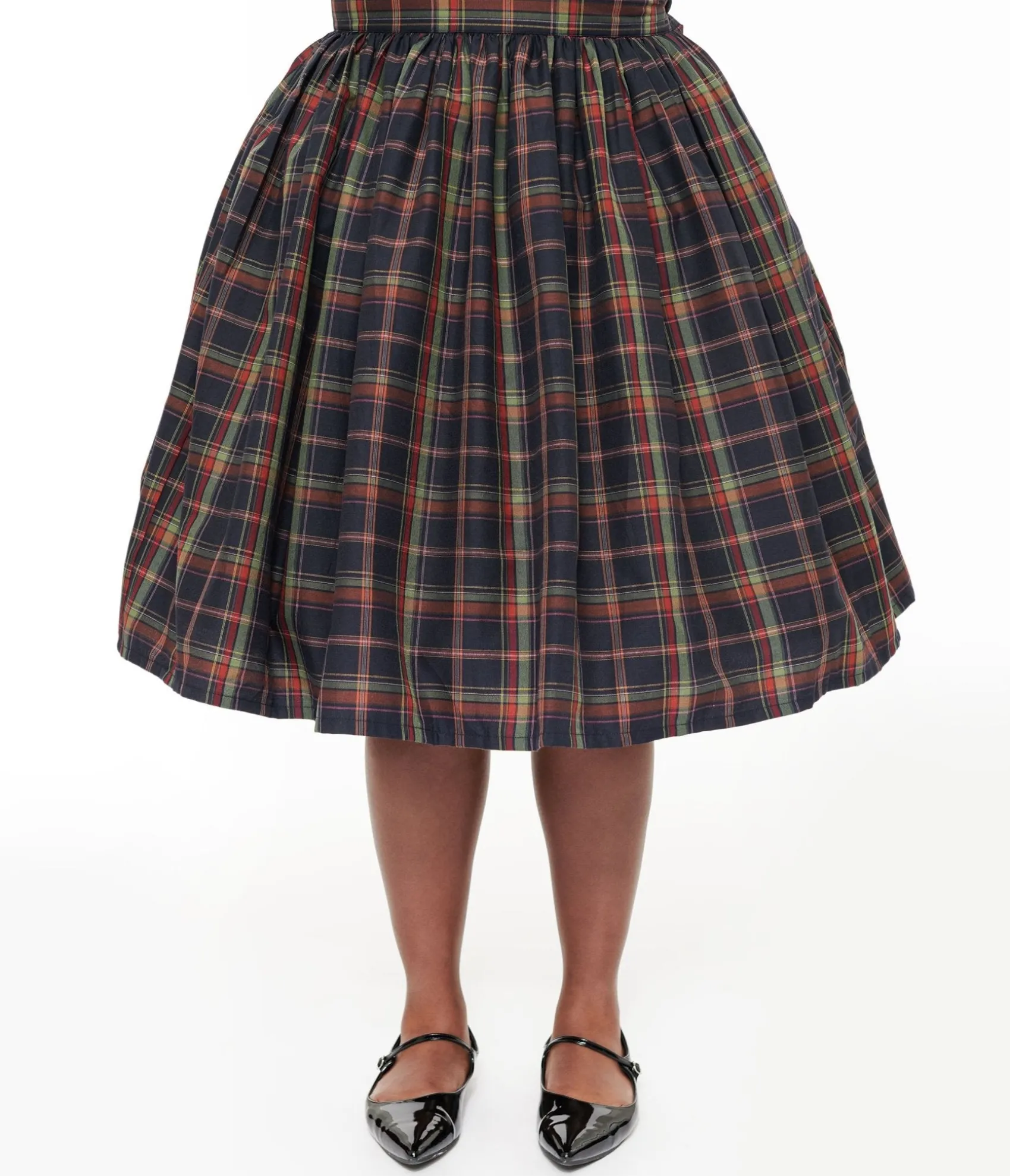 Unique Vintage Plus Size 1950s Black Plaid Gellar Swing Skirt