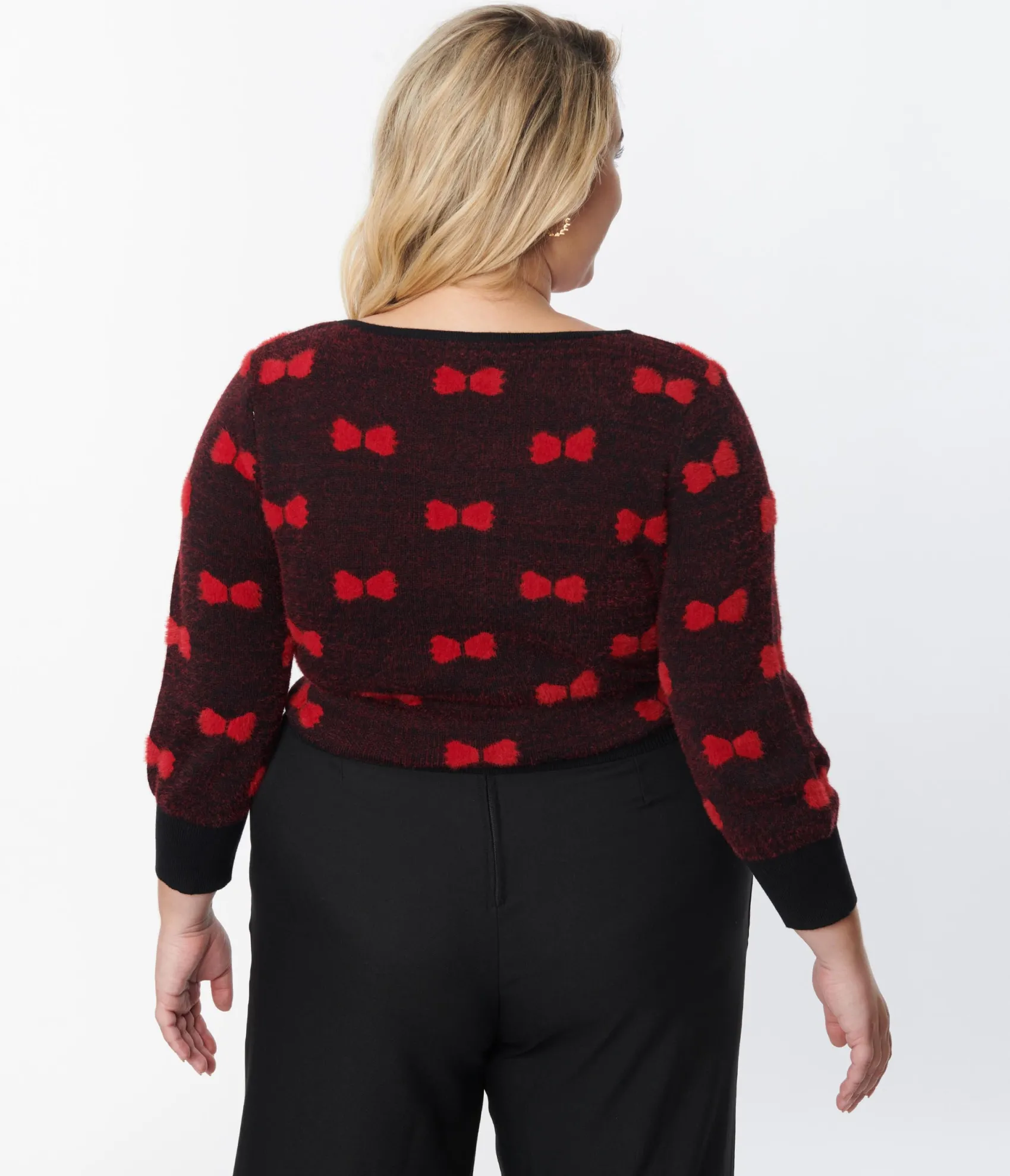 Unique Vintage Plus Size Black & Red Bows Dandy Cardigan