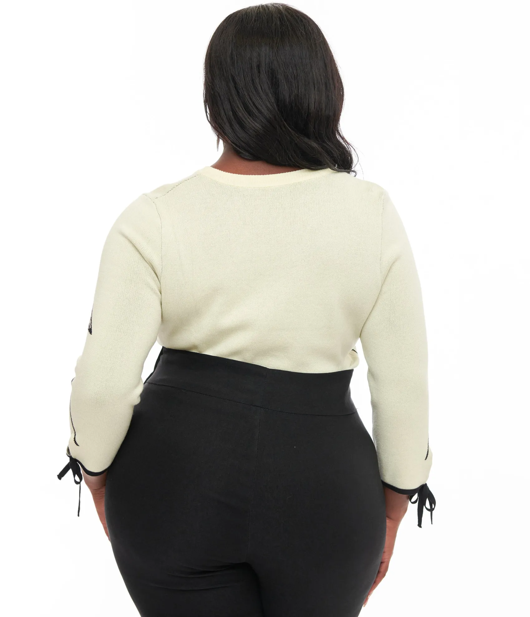 Unique Vintage Plus Size Cream & Black Spiderweb Keyhole Sweater