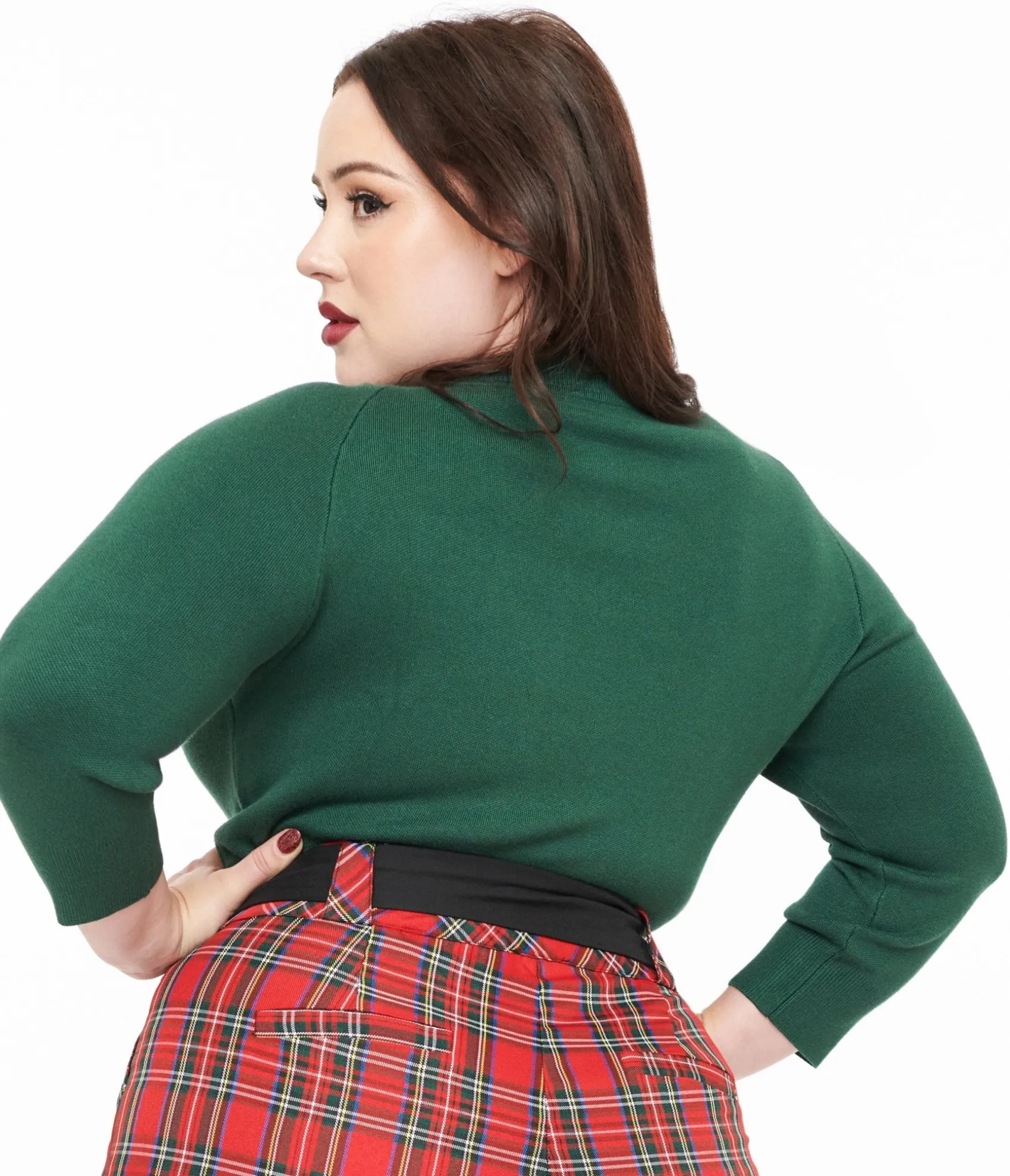 Unique Vintage Plus Size 1960s Forest Green & Cream Cat Lorelai Sweater