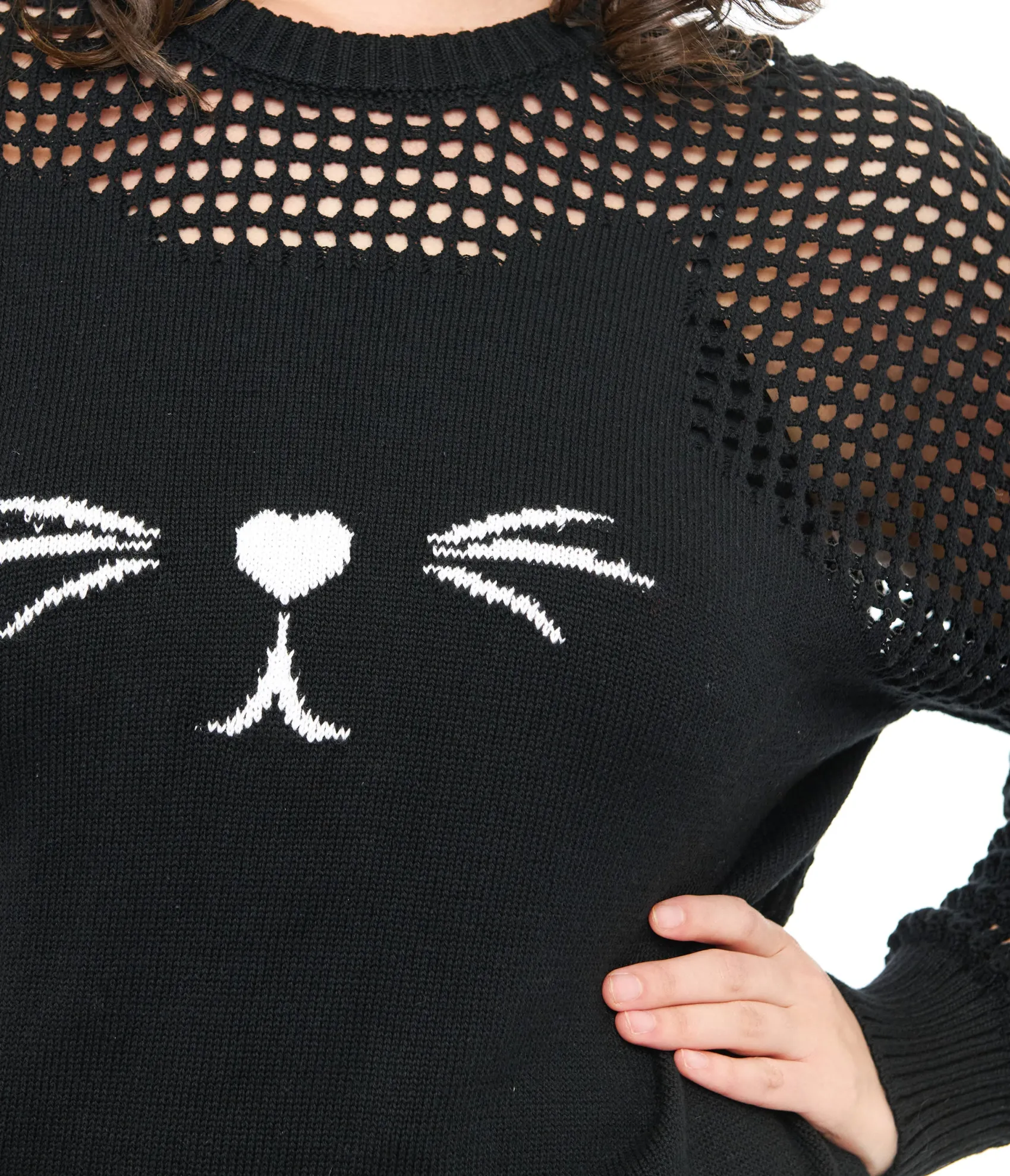 Unique Vintage Plus Size Black Cat Open Weave Cotton Sweater