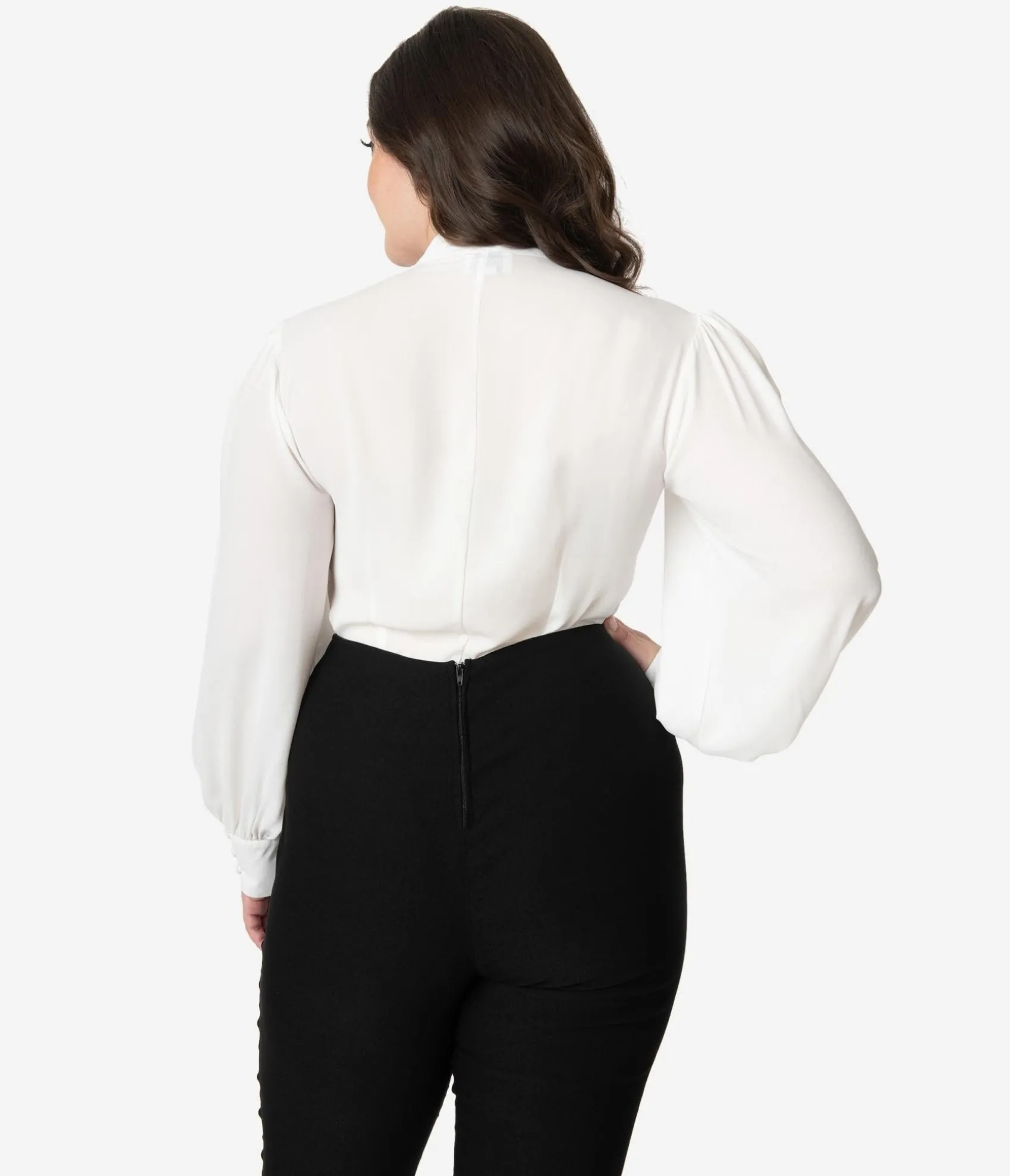 Unique Vintage Plus Size 1940s White Neck Tie Gwen Blouse