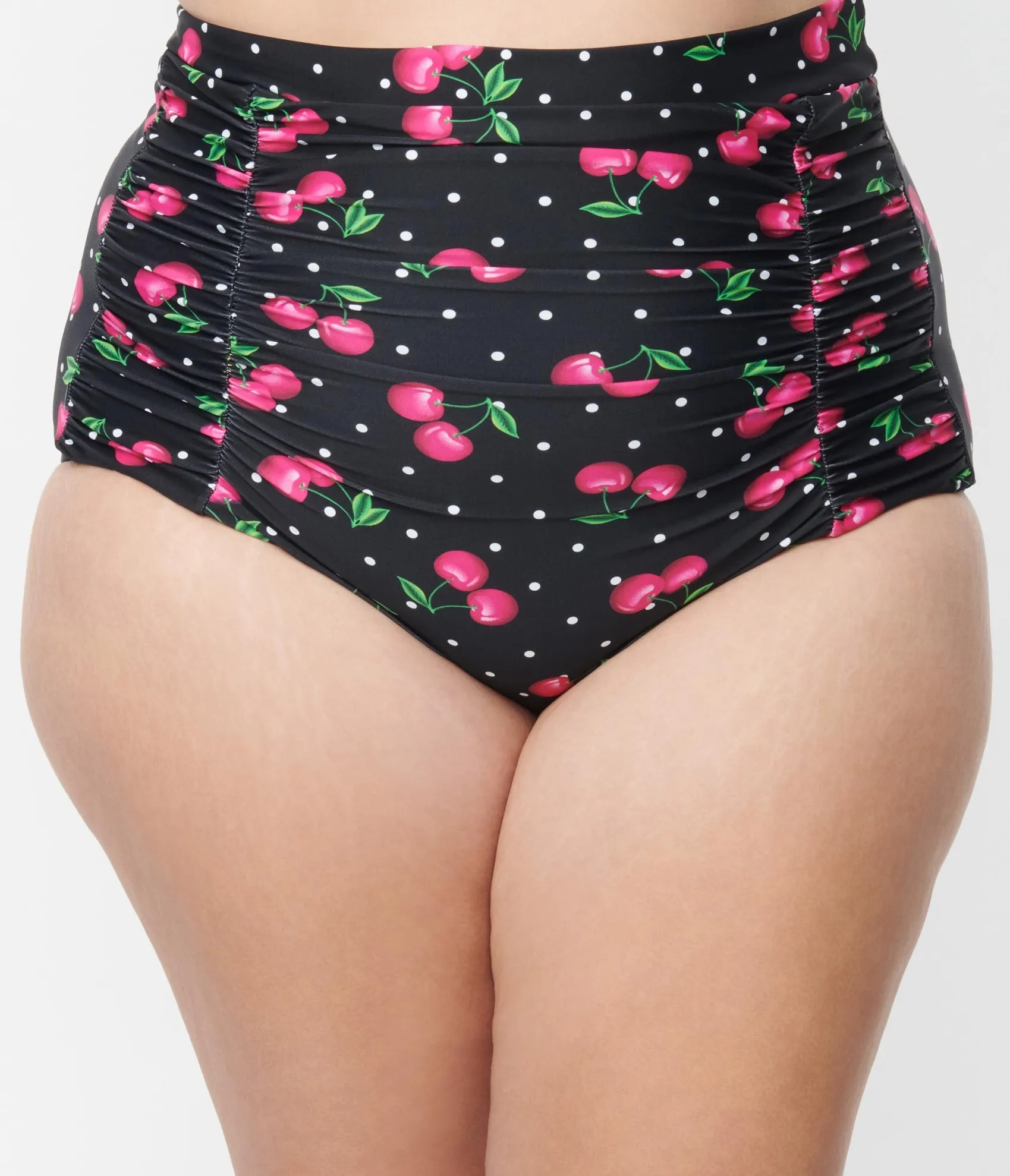 Unique Vintage Plus Size 1950s Black & Hot Pink Cherry Pin Dot Monroe Swim Bottom