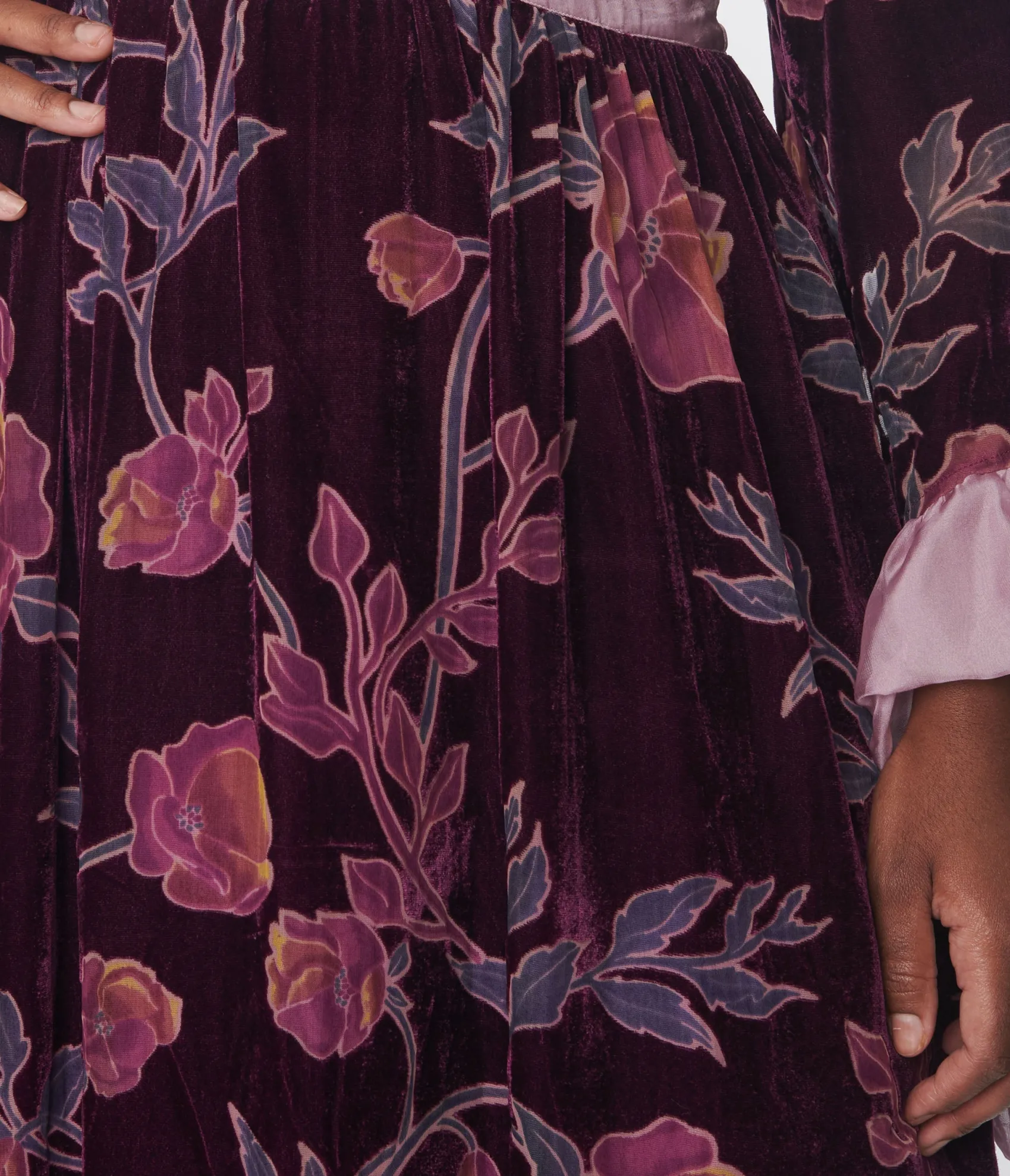 Unique Vintage Plus Size 1970s Purple Floral Burnout Velvet Maxi Dress