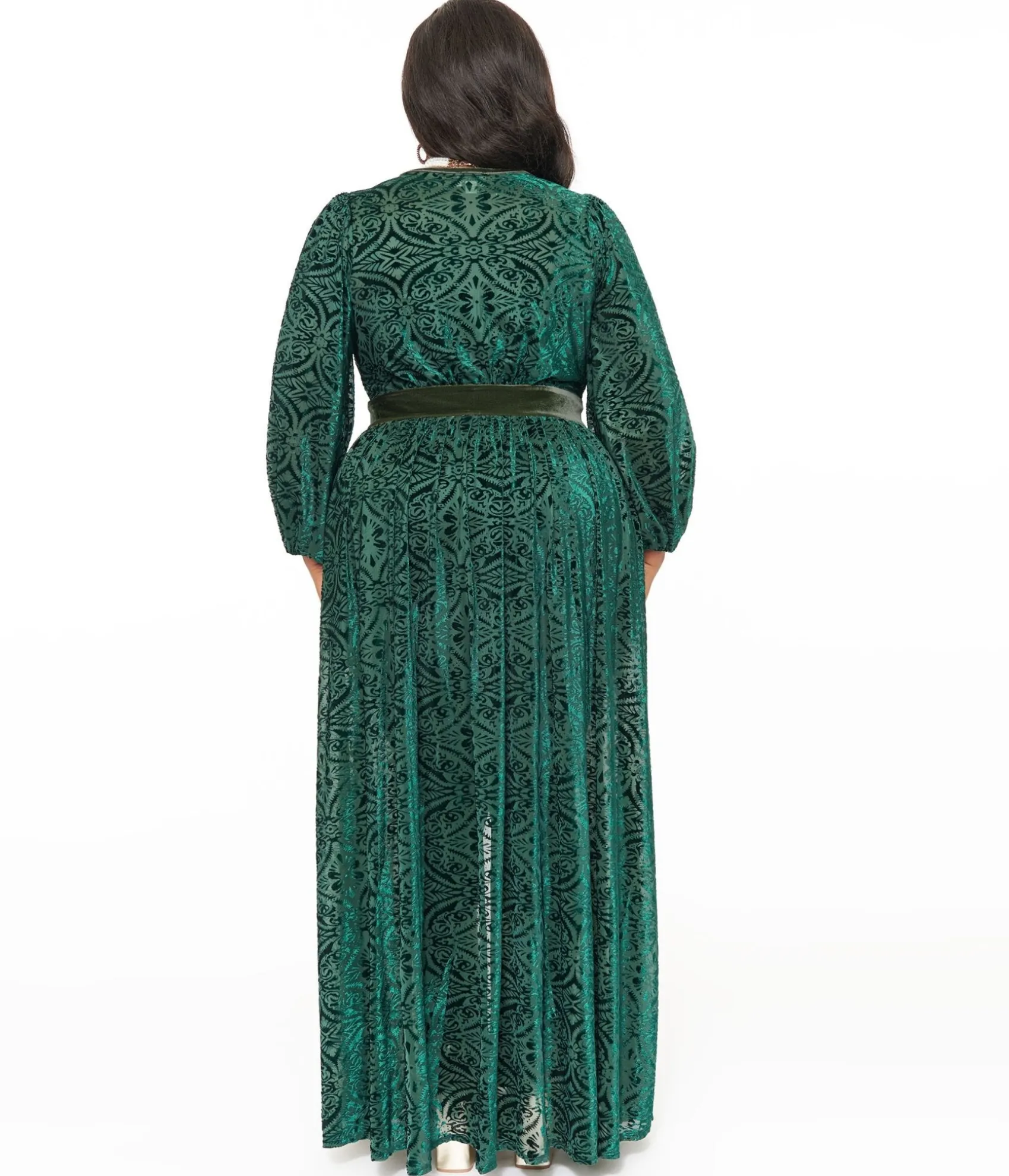 Unique Vintage Plus Size Green Velvet Burnout Hollywood Duster
