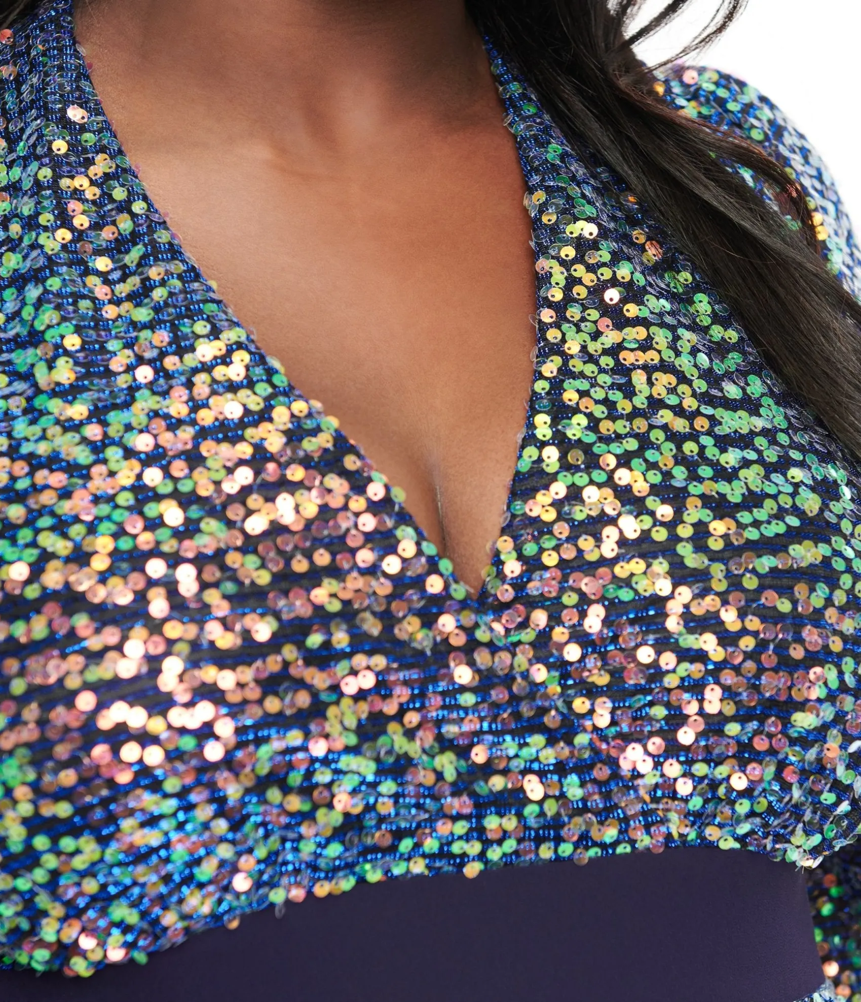 Unique Vintage Plus Size 1970s Navy Glitter Sequin Maxi Dress