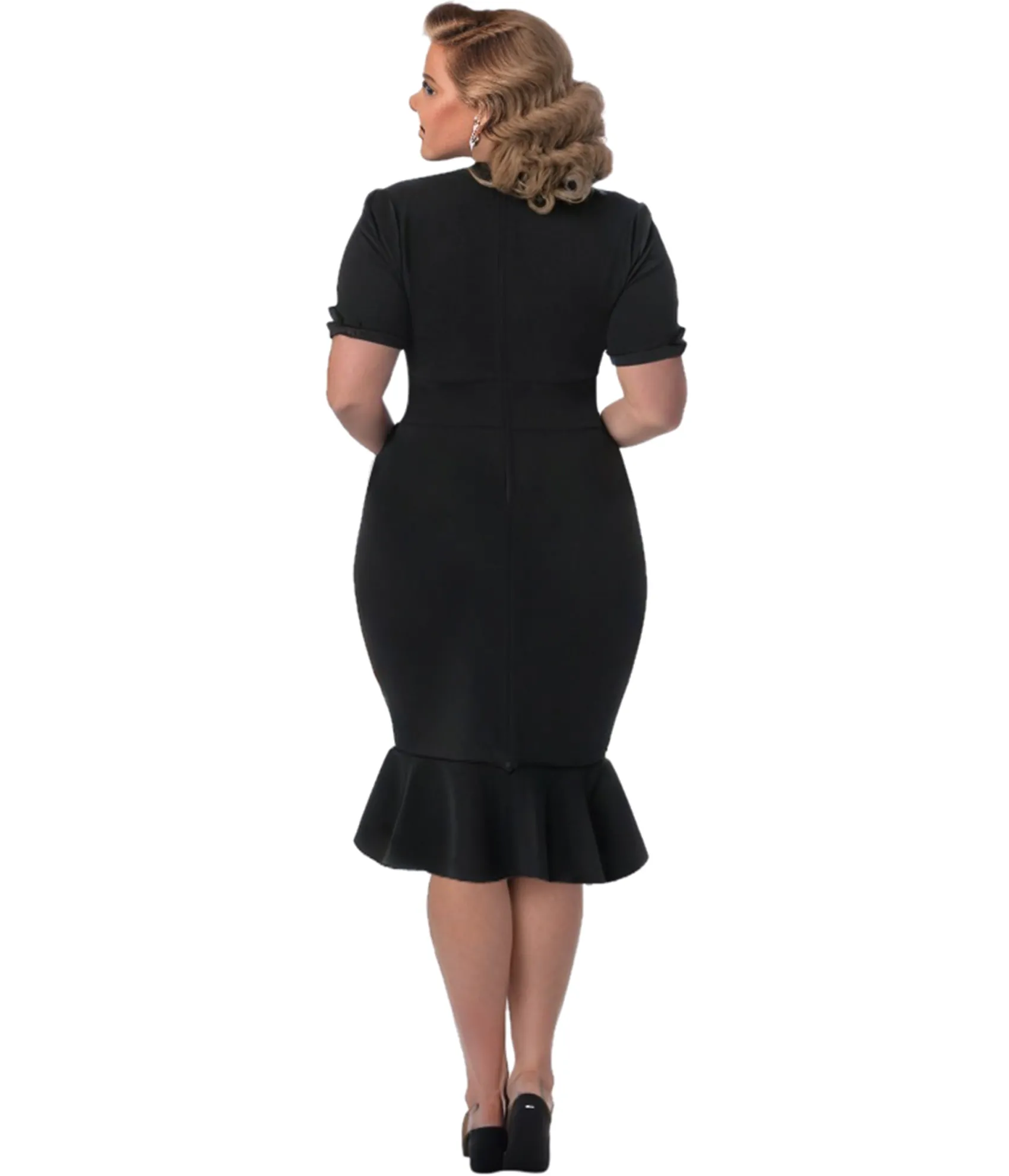 Unique Vintage Plus Size 1940s All Black Holloway Wiggle Dress