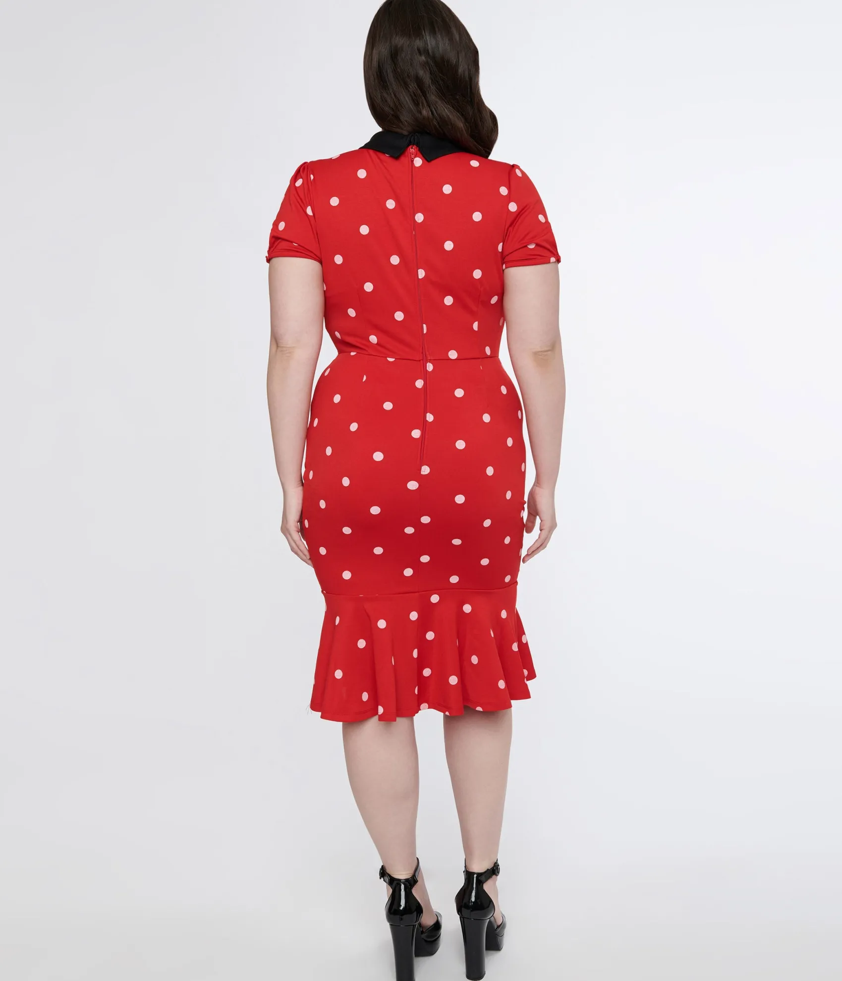 Unique Vintage Plus Size Red & White Polka Dot Neck Tie Wiggle Dress