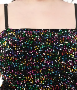 Unique Vintage Plus Size Rainbow Sequin Strapless Spotlight Wiggle Dress