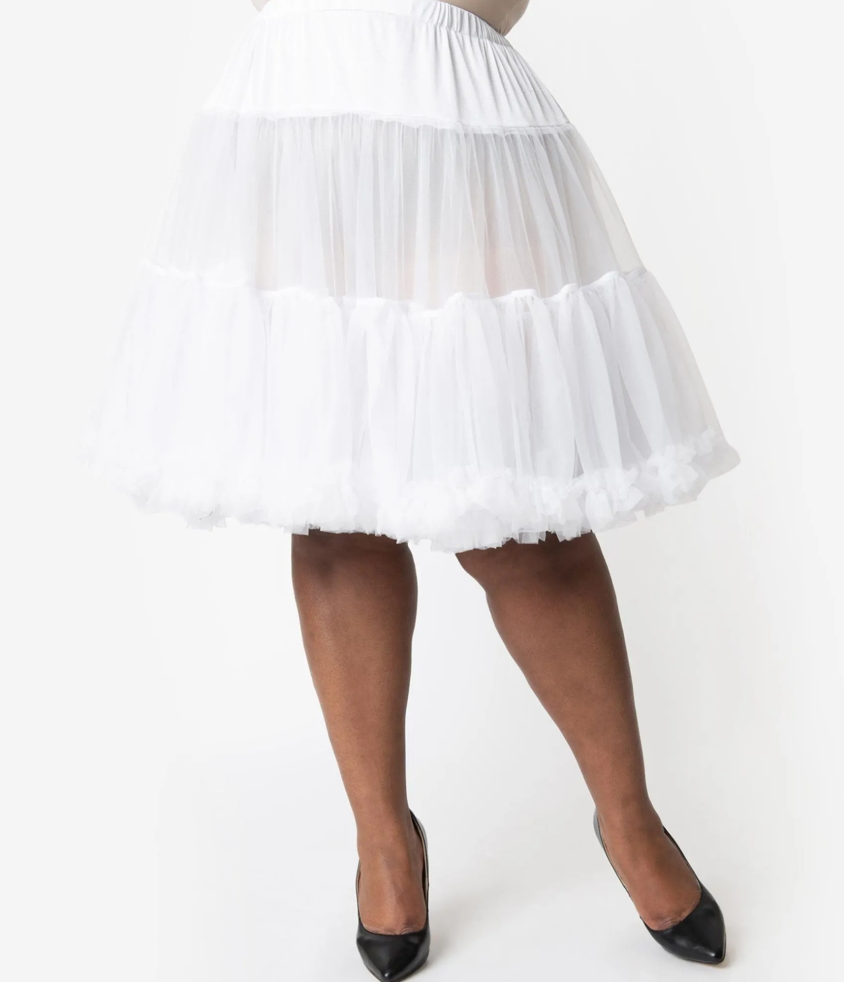 Unique Vintage Plus Size White Retro Style Ruffled Petticoat Crinoline