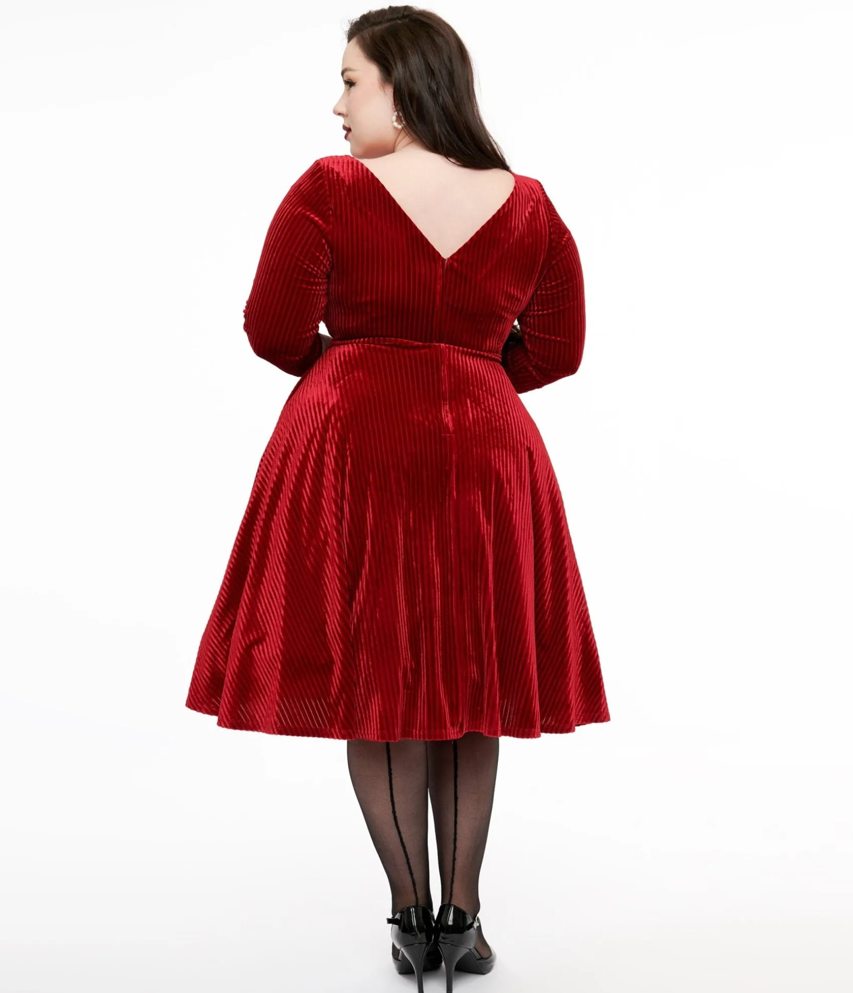 Unique Vintage Plus Size 1950s Burgundy Textured Velvet Devon Swing Dress