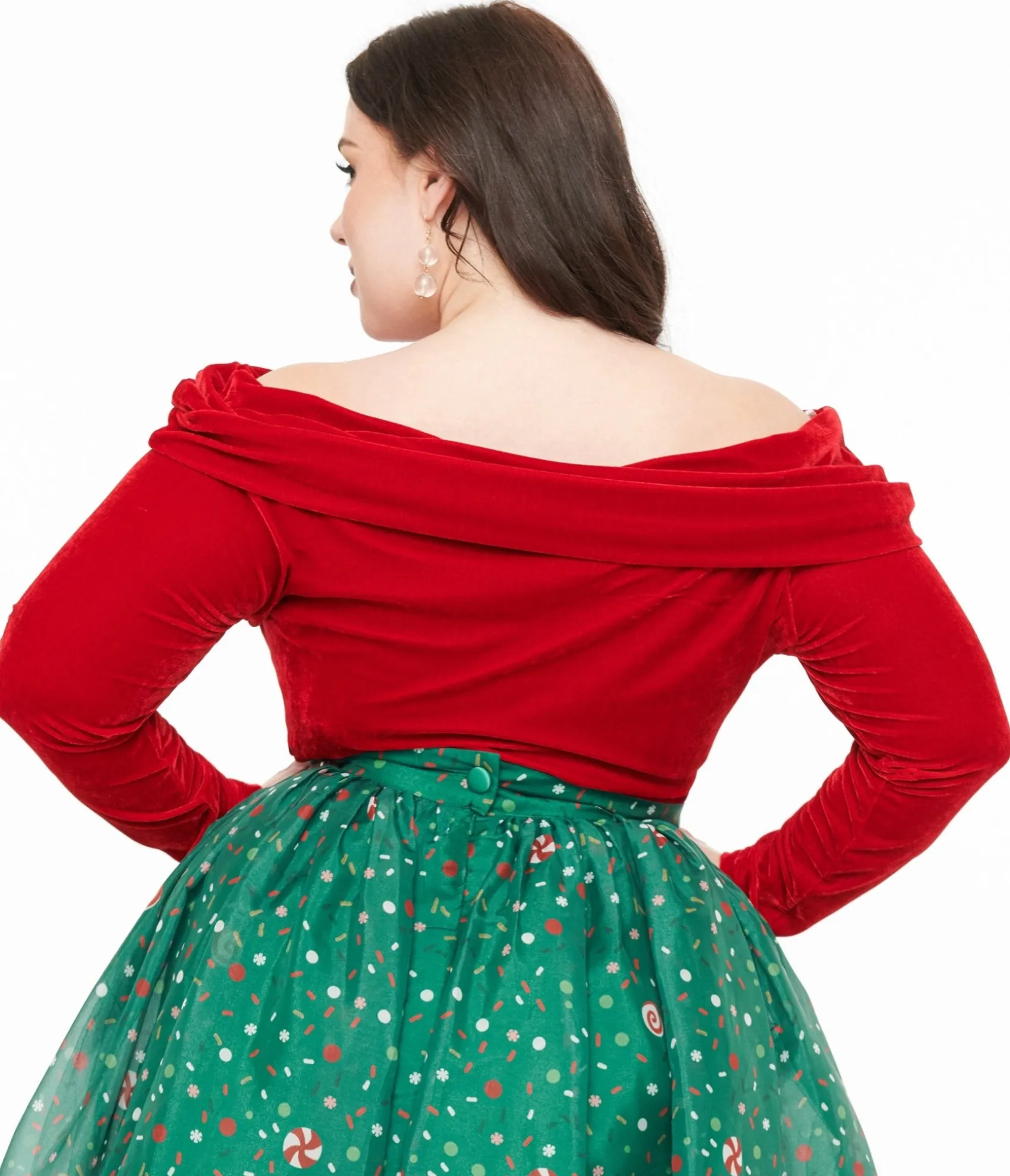 Unique Vintage Plus Size 1960s Red Velvet Folded Shoulder Knit Top