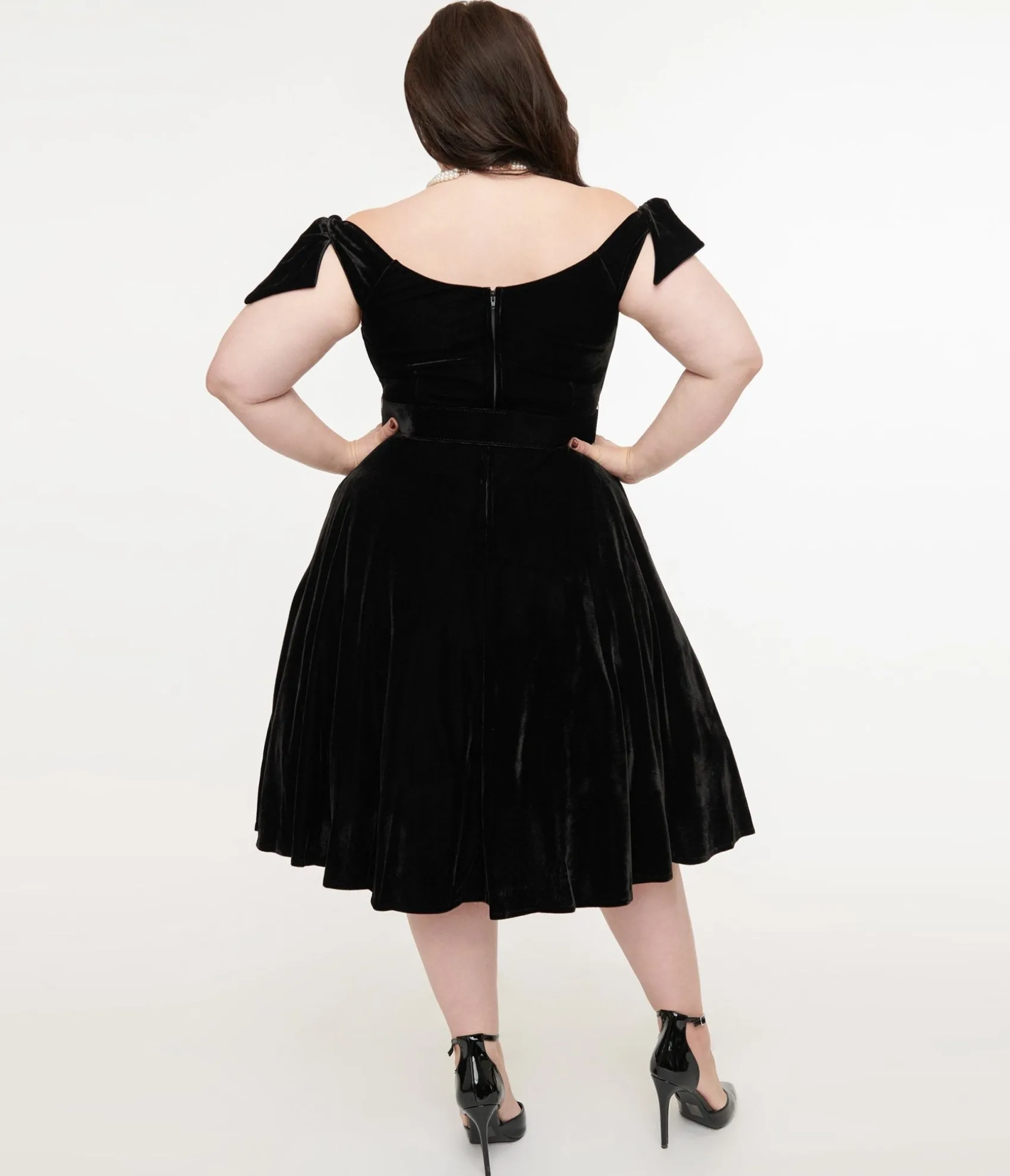 Unique Vintage Plus Size 1960s Black Velvet Prairie Swing Dress