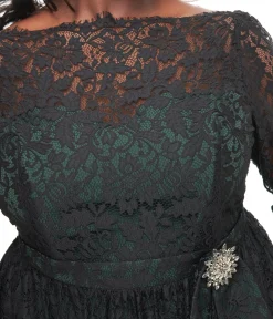 Unique Vintage Plus Size 1940s Black Lace Swing Dress