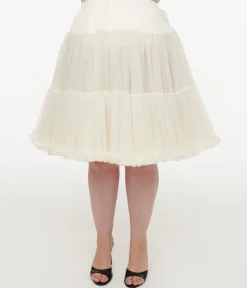 Unique Vintage Plus Size 1950s Ivory Retro Style Ruffled Petticoat Crinoline