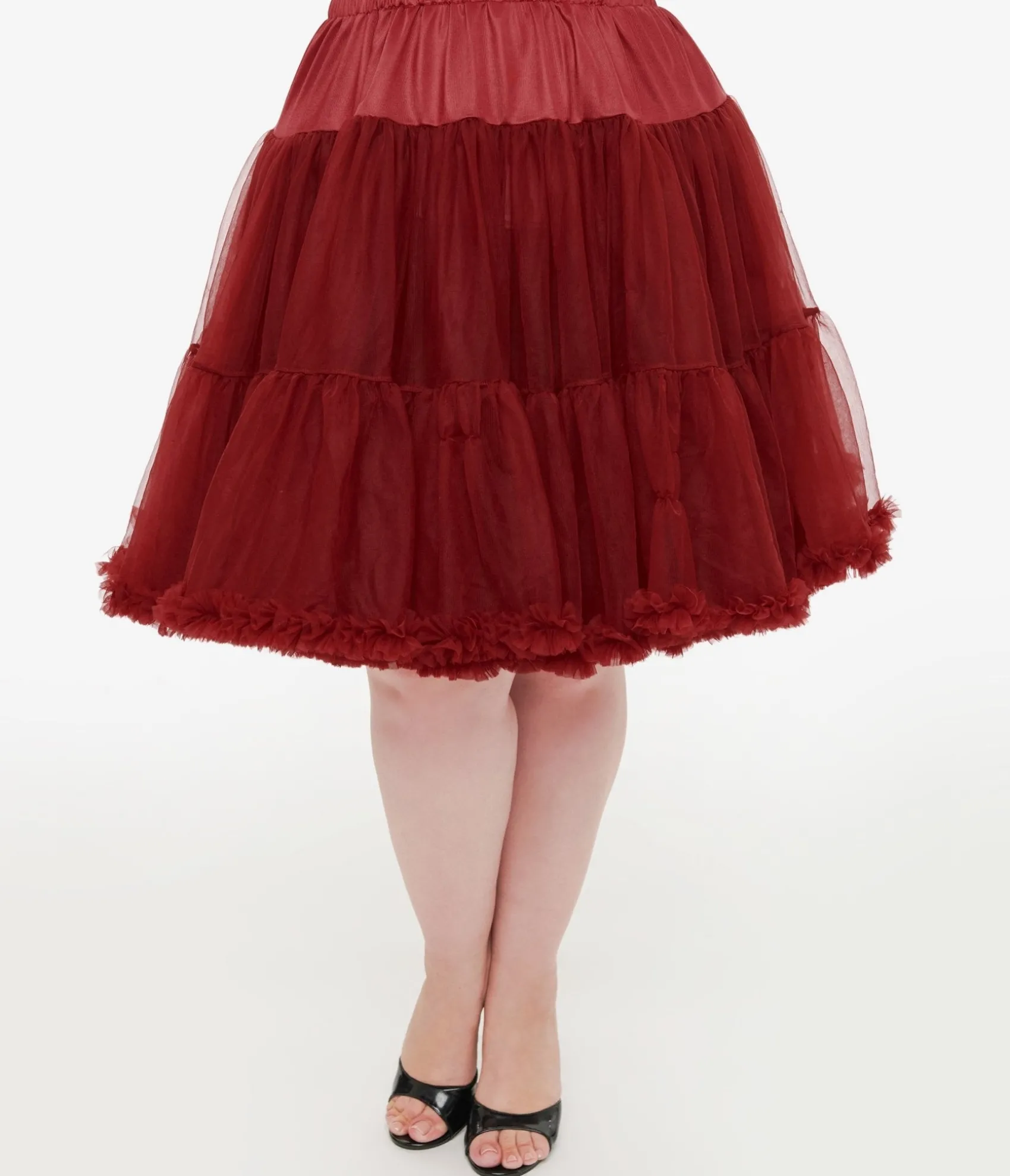 Unique Vintage Plus Size 1950s Burgundy Retro Style Ruffled Petticoat Crinoline