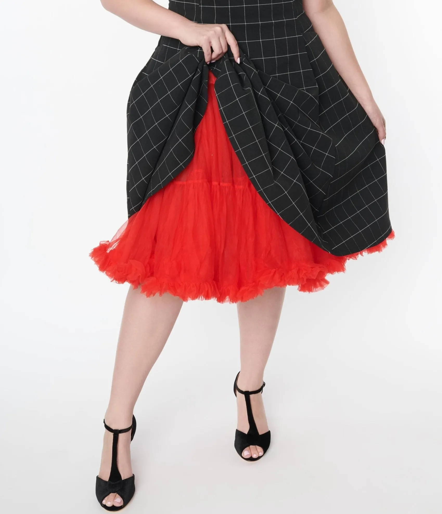 Unique Vintage Plus Size Red Retro Style Ruffled Petticoat