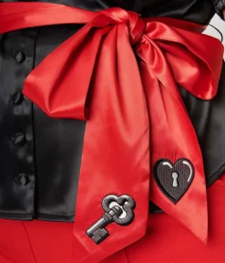 Unique Vintage Plus Size Black & Red Lock & Key Sashed Blouse