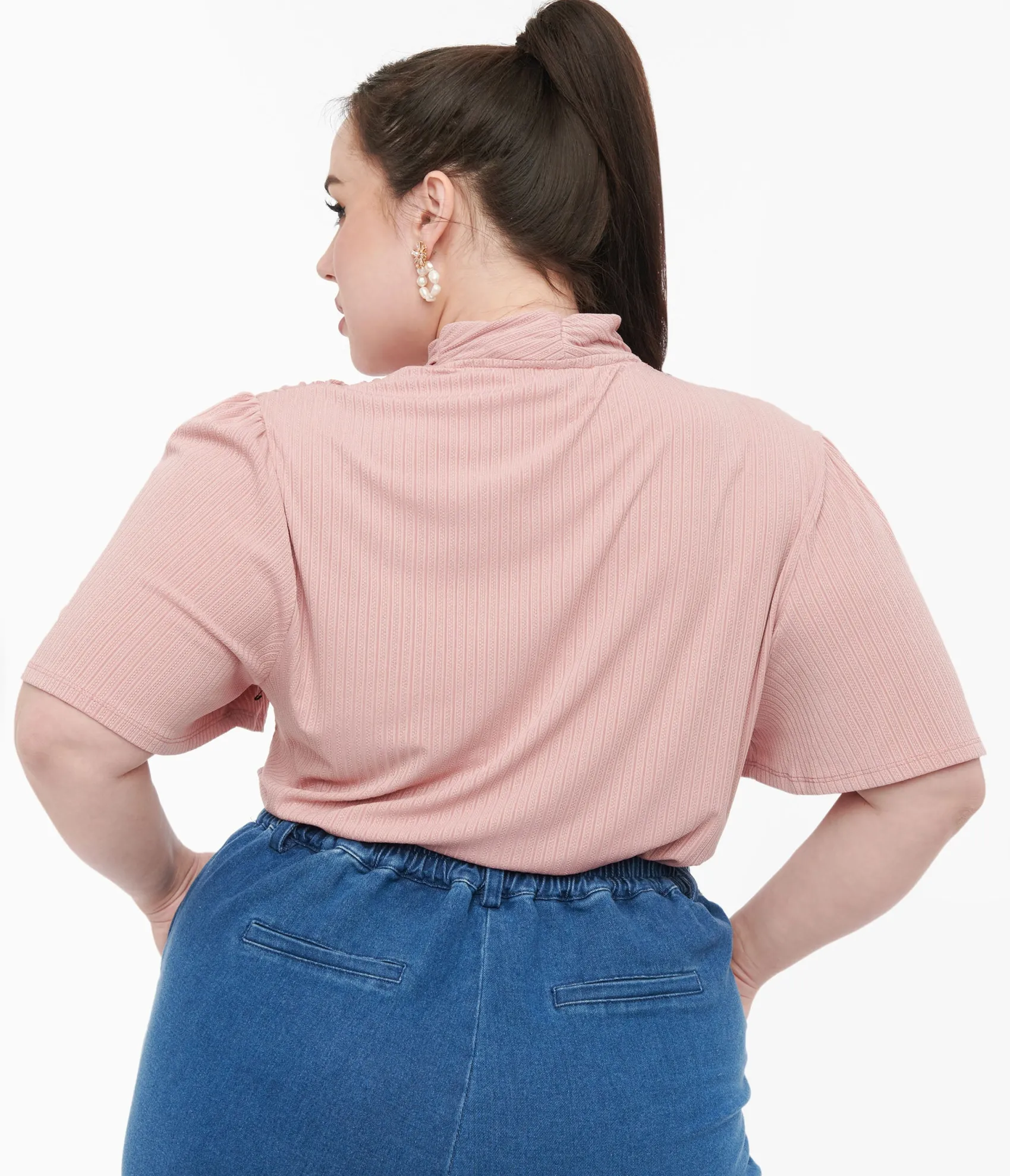 Unique Vintage Plus Size Rose Pink Pointelle Flutter Sleeve Bodysuit