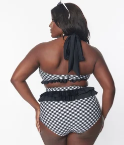 Unique Vintage Plus Size Black & White Gingham Ruffle Swim Bottom