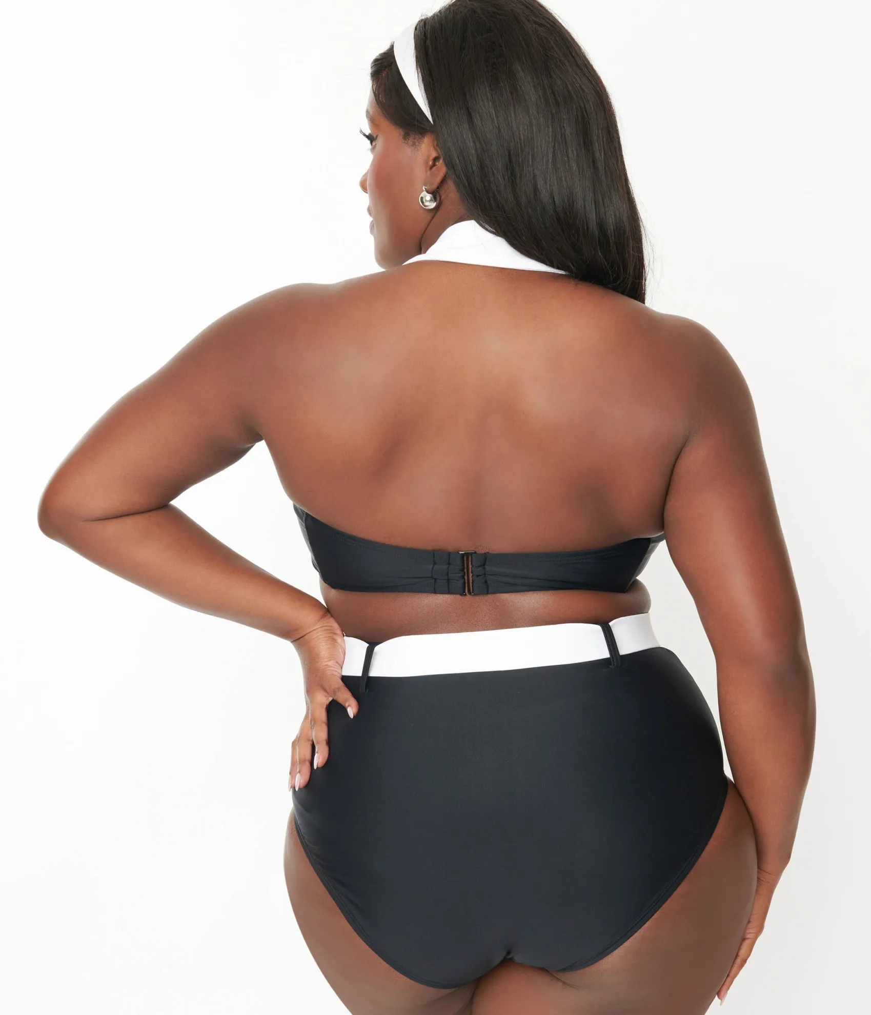 Unique Vintage Plus Size Black & White Belted Swim Bottoms