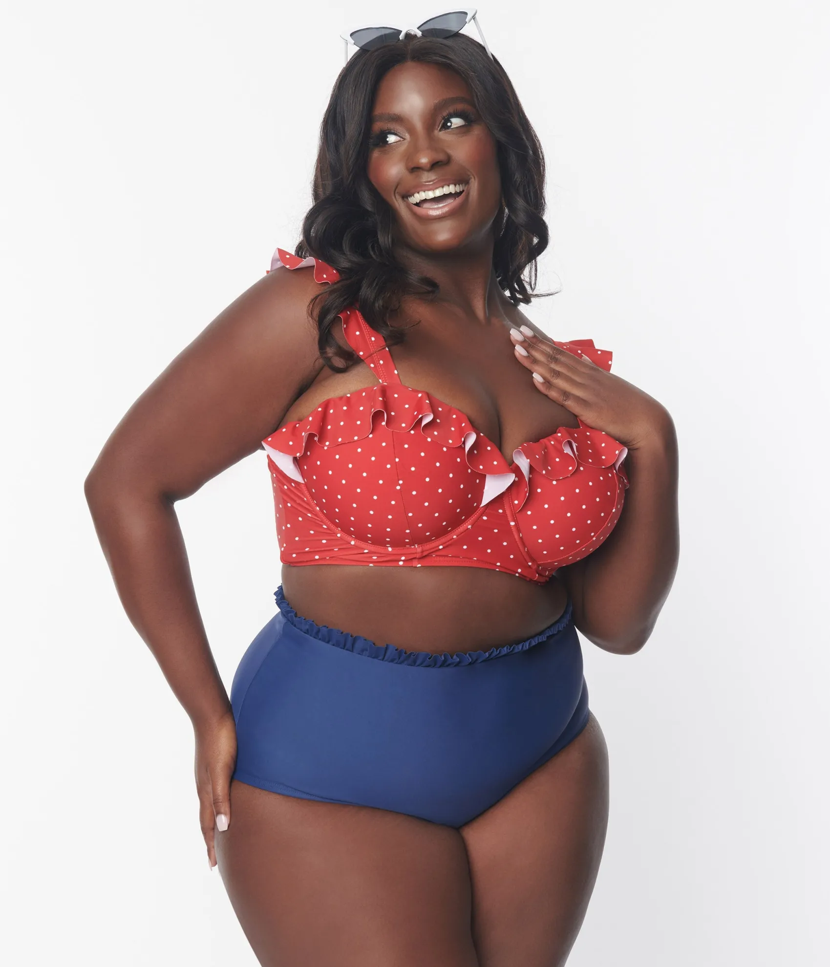 Unique Vintage Plus Size Red & White Pin Dot Southampton Swim Top