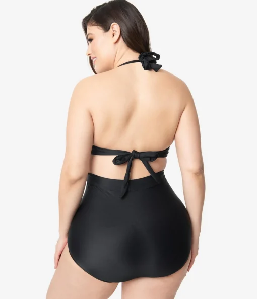 Unique Vintage Plus Size All Black Monroe High Waist Bikini Bottom