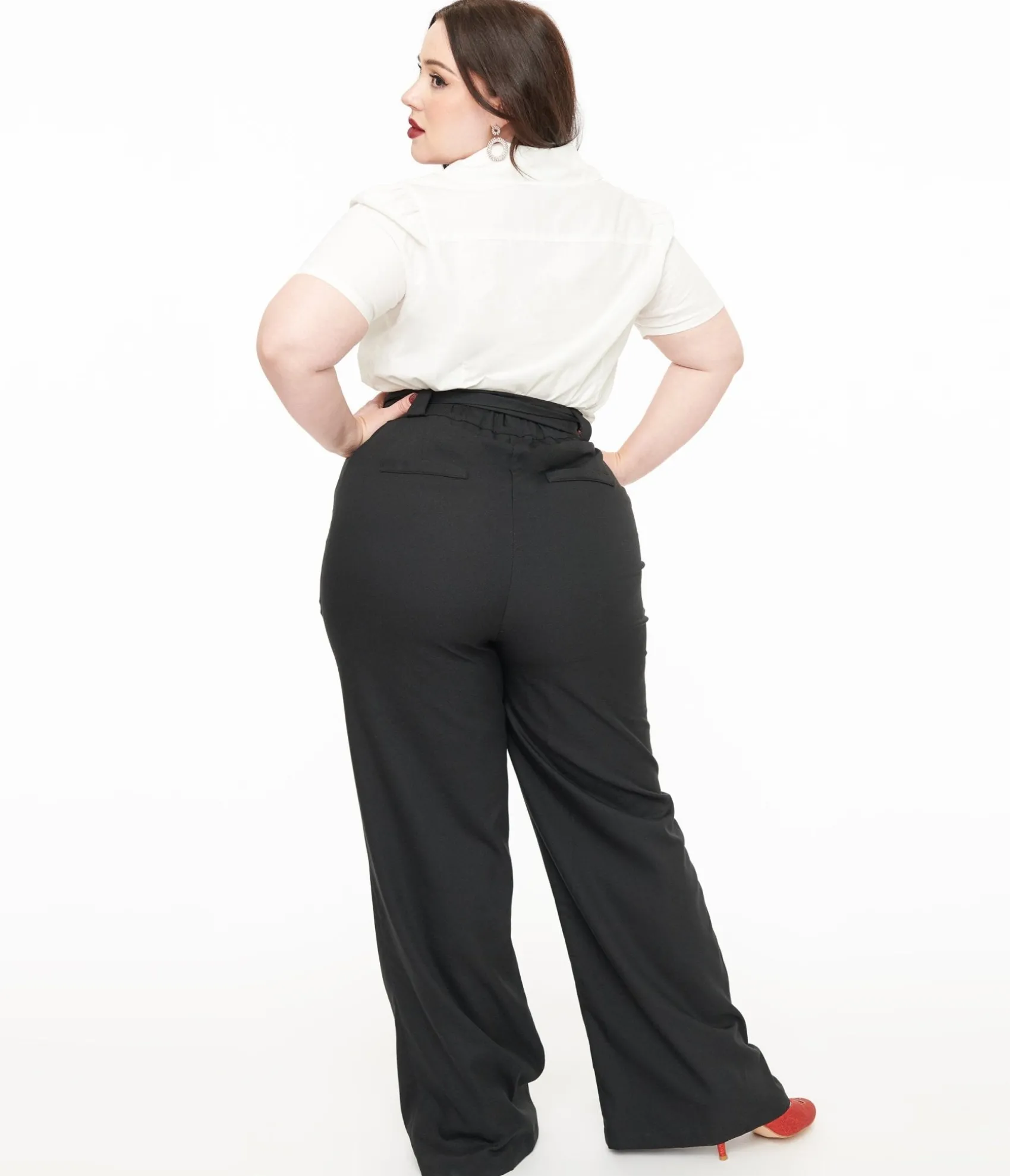Unique Vintage Plus Size 1950s Black Wide Leg Trousers