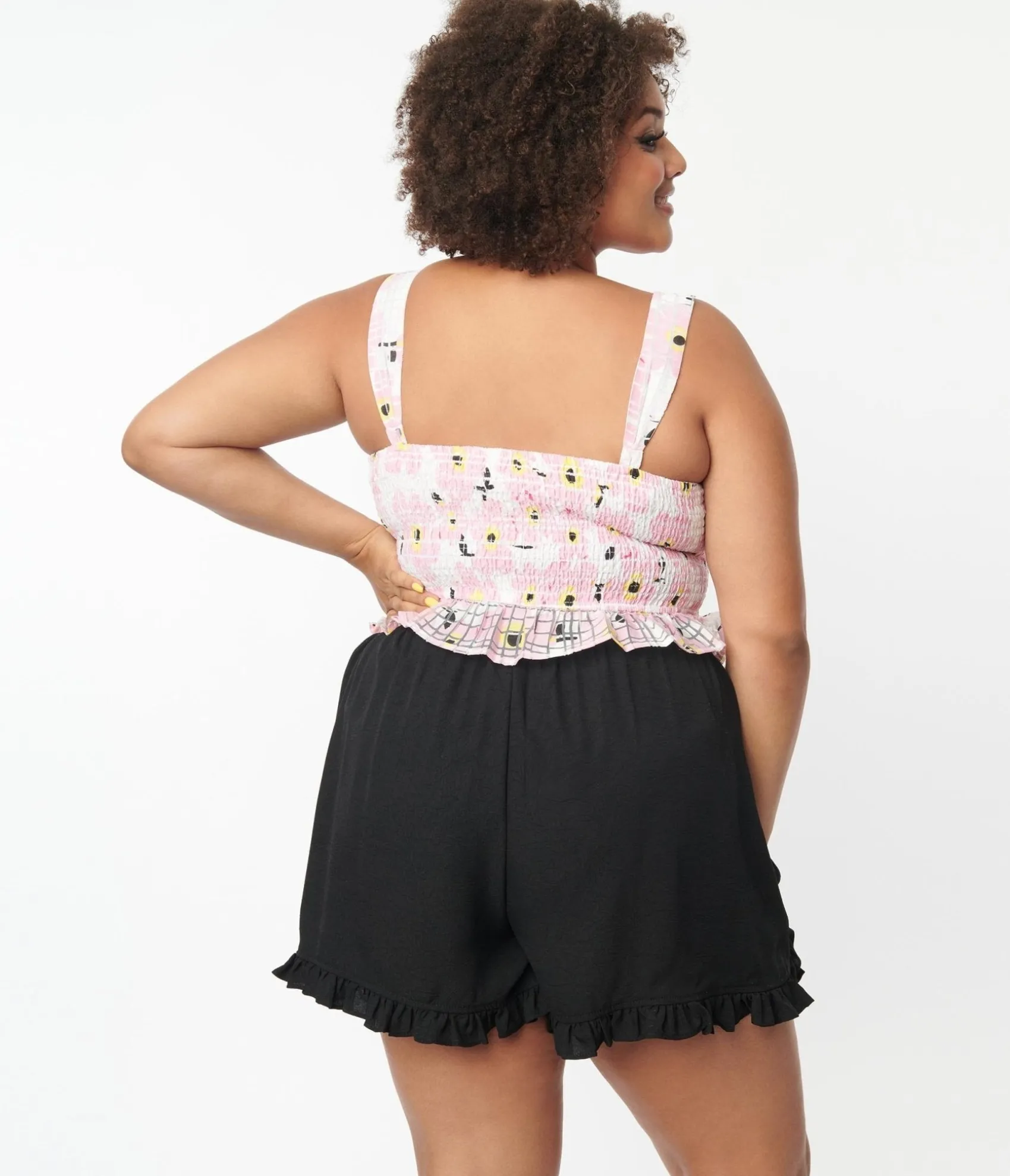 Unique Vintage Plus Size Black Ruffle Shorts
