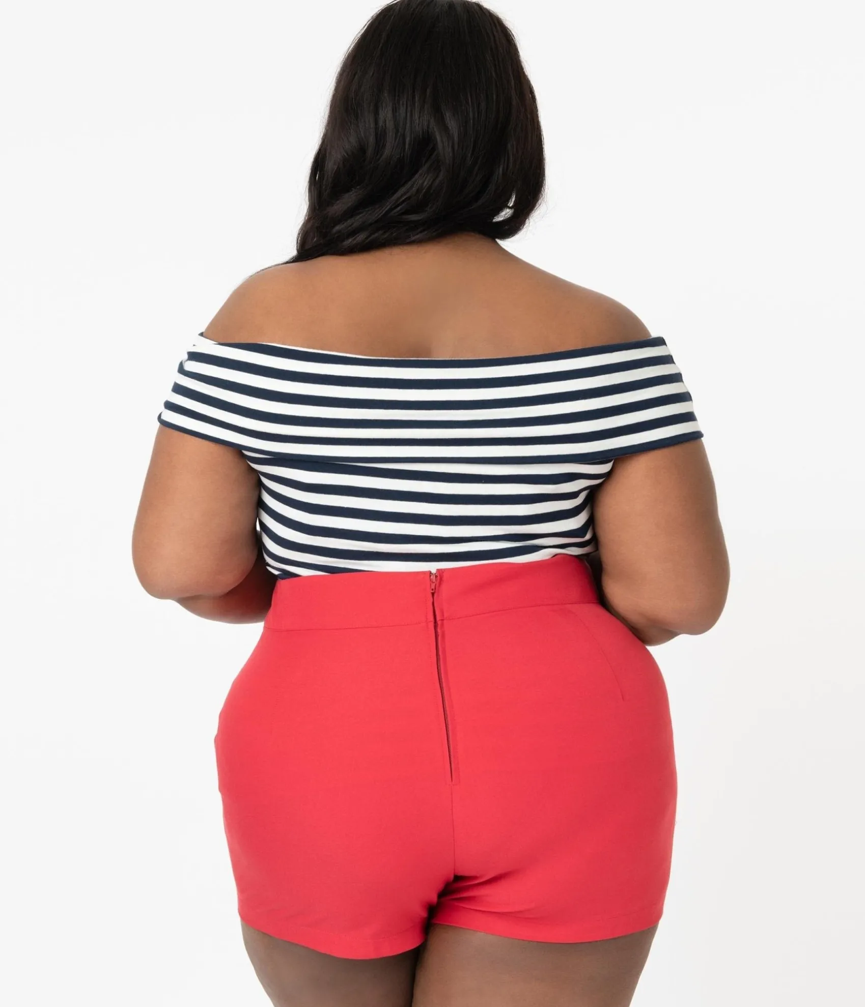 Unique Vintage Plus Size 1940s Style Red High Waist Sailor Debbie Shorts