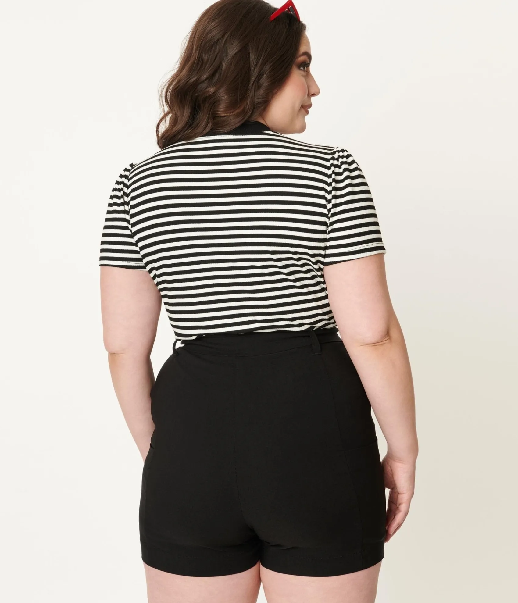 Unique Vintage Plus Size Black High Waist Tied & True Shorts