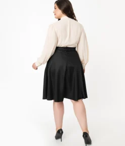 Unique Vintage Plus Size Retro Style Black High Waist Vivien Swing Skirt