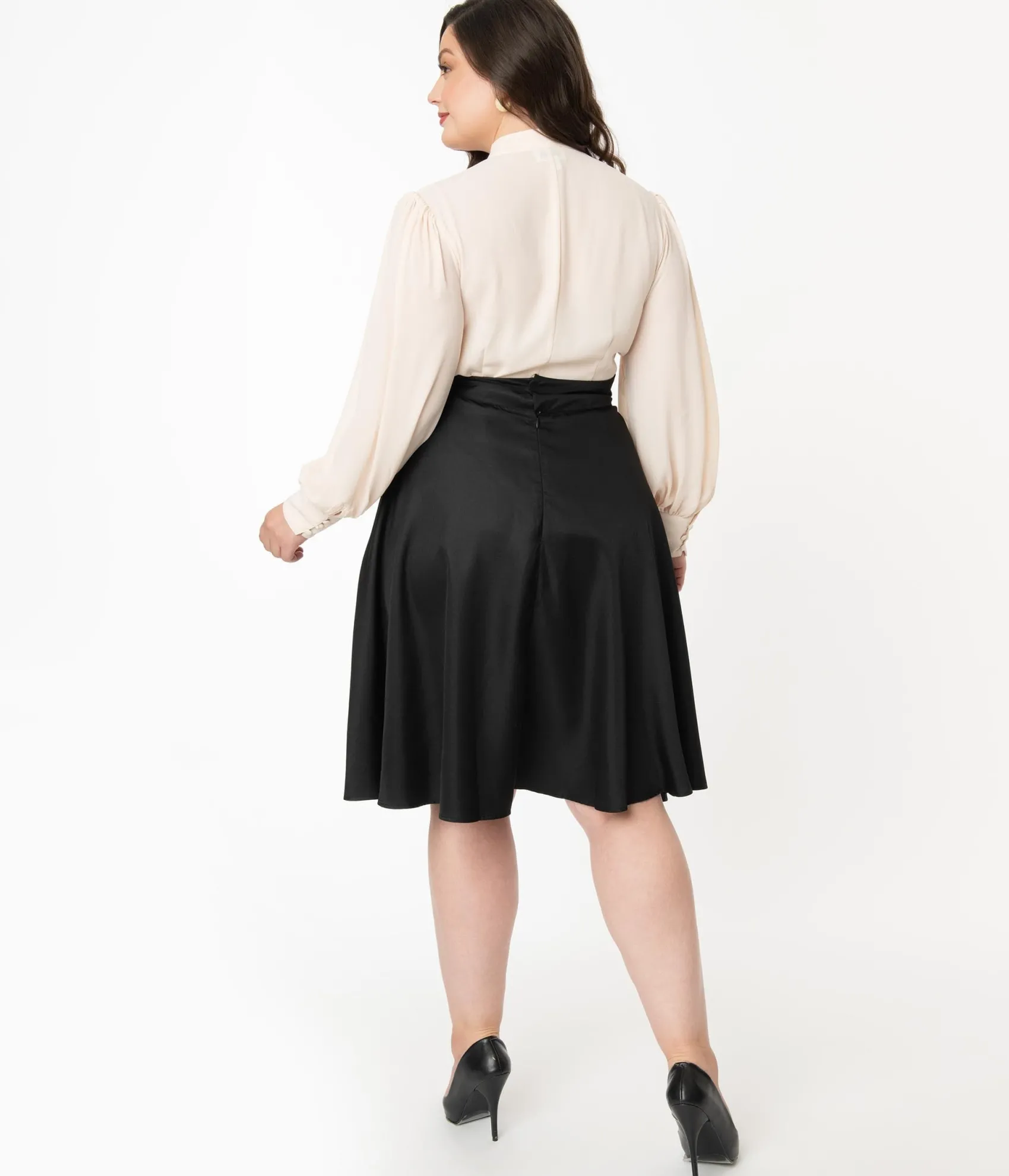 Unique Vintage Plus Size Retro Style Black High Waist Vivien Swing Skirt